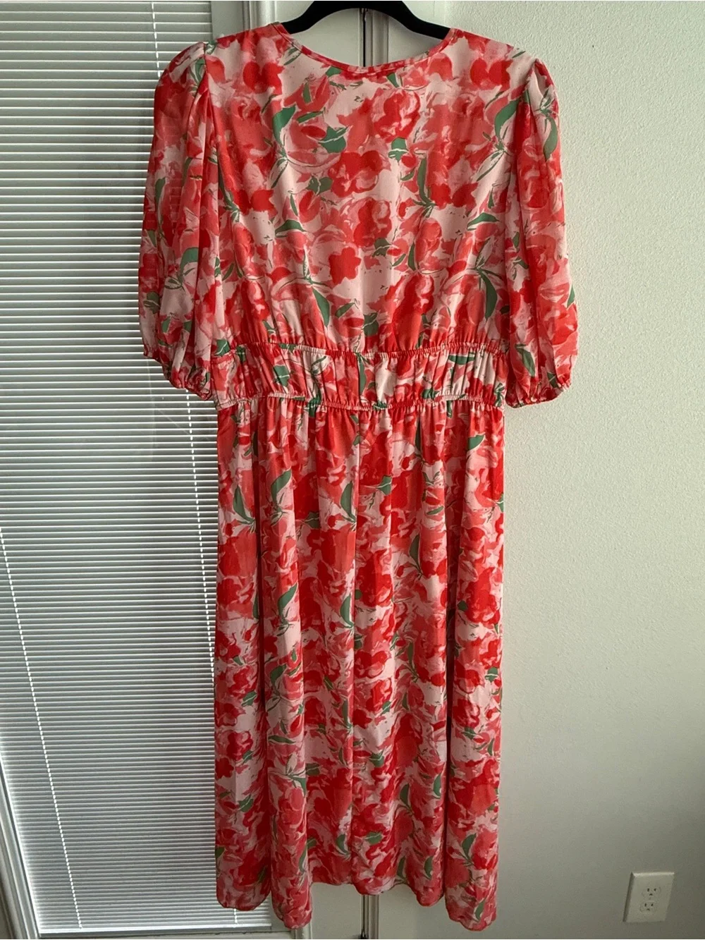 Floral V-Neck Red Maxi Dress w/ Missing Button - Picture 5 of 13